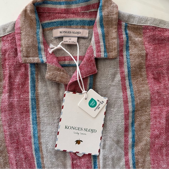 NWT Konges Sløjd Venice linen-blend shirt and shorts set in  Stan Stripe Sz 2yr - Picture 3 of 9